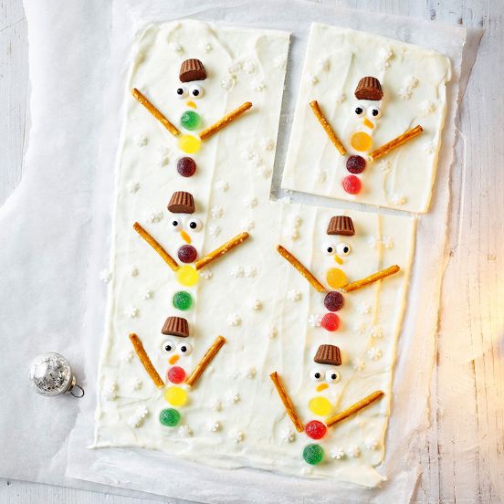 Snowman frozen yogurt bark