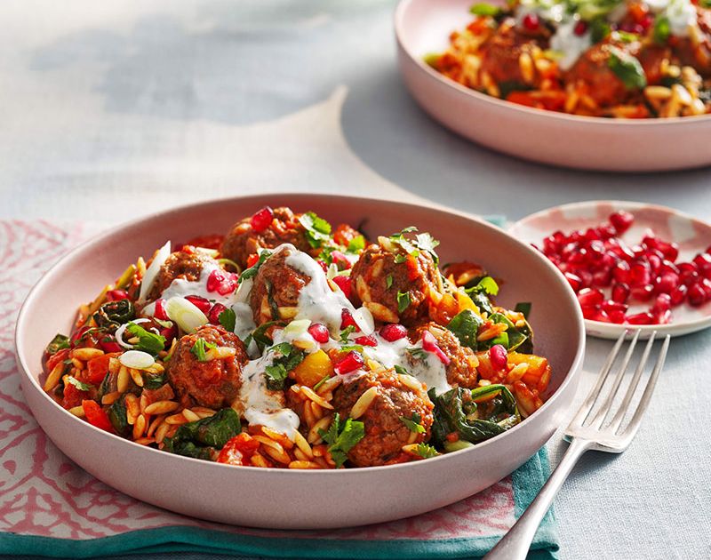 Harissa meatballs and orzo | Slimming World