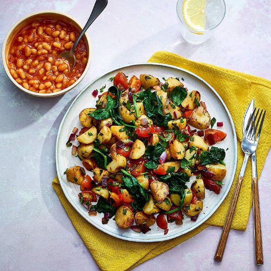 Potato hash with baked beans