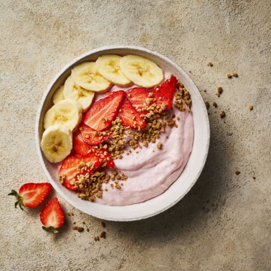Strawberry and banana smoothie bowl