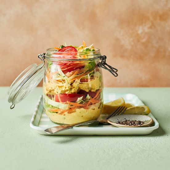 Layered coronation chicken salad jars