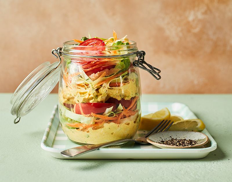 Layered coronation chicken salad jars - Slimming World