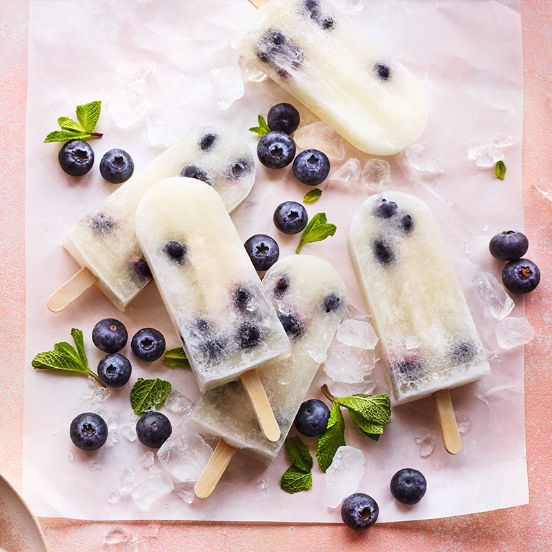 Lemonade, apple and blueberry ice lollies