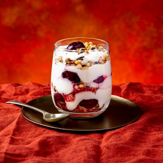 Apple crumble and cherry sundae