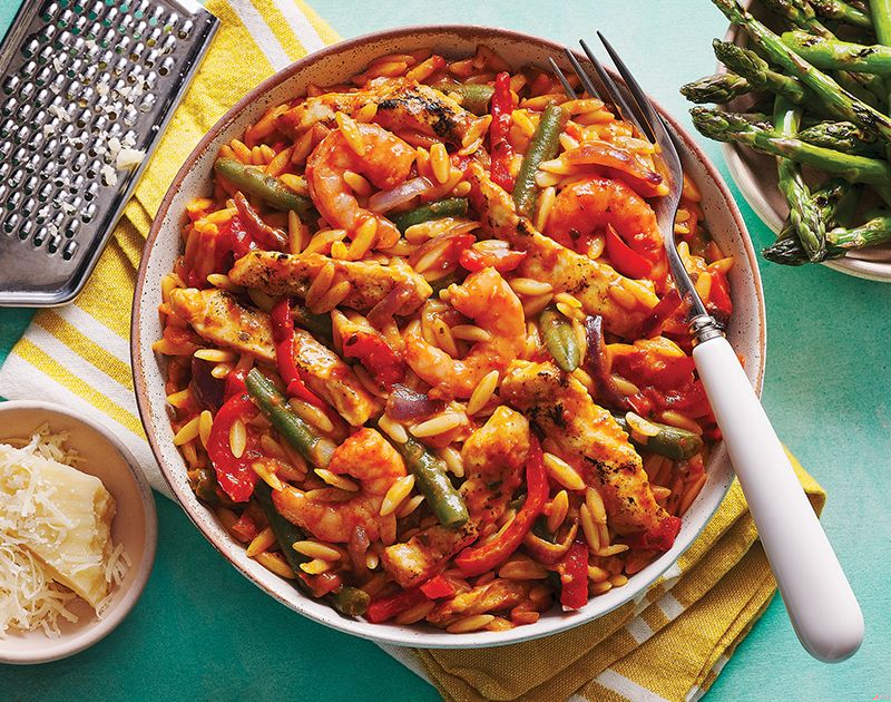 Chicken and king prawn orzo | Slimming World