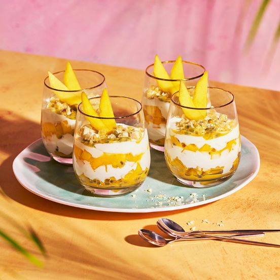 Mango and passion fruit fools