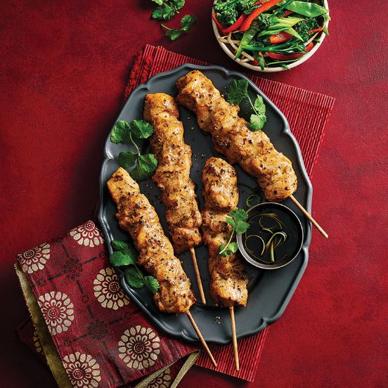 Salt and pepper chicken skewers