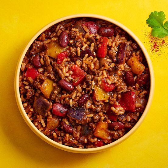 Chilli con carne and rice