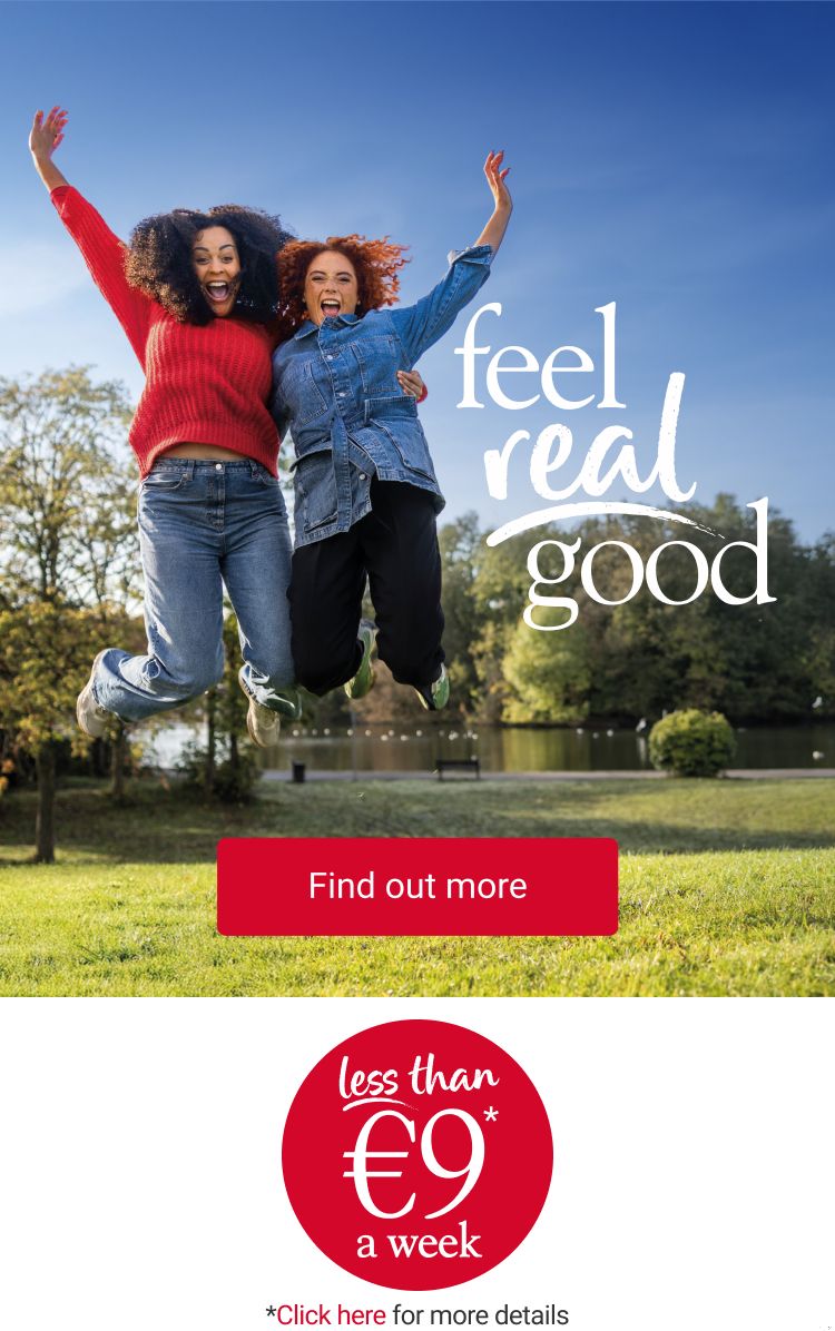 Two women jumping, with a title of ‘feel real good’.