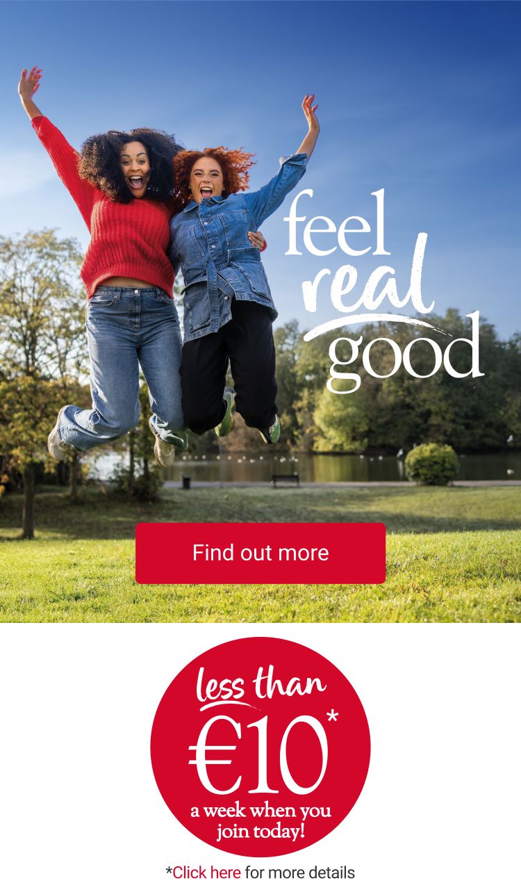 Two women jumping, with a title of ‘feel real good’.