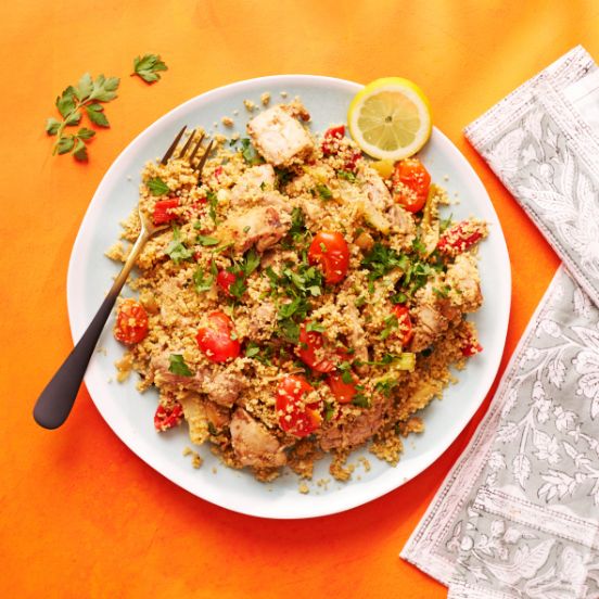 Lebanese-style lemony chicken with wholewheat couscous
