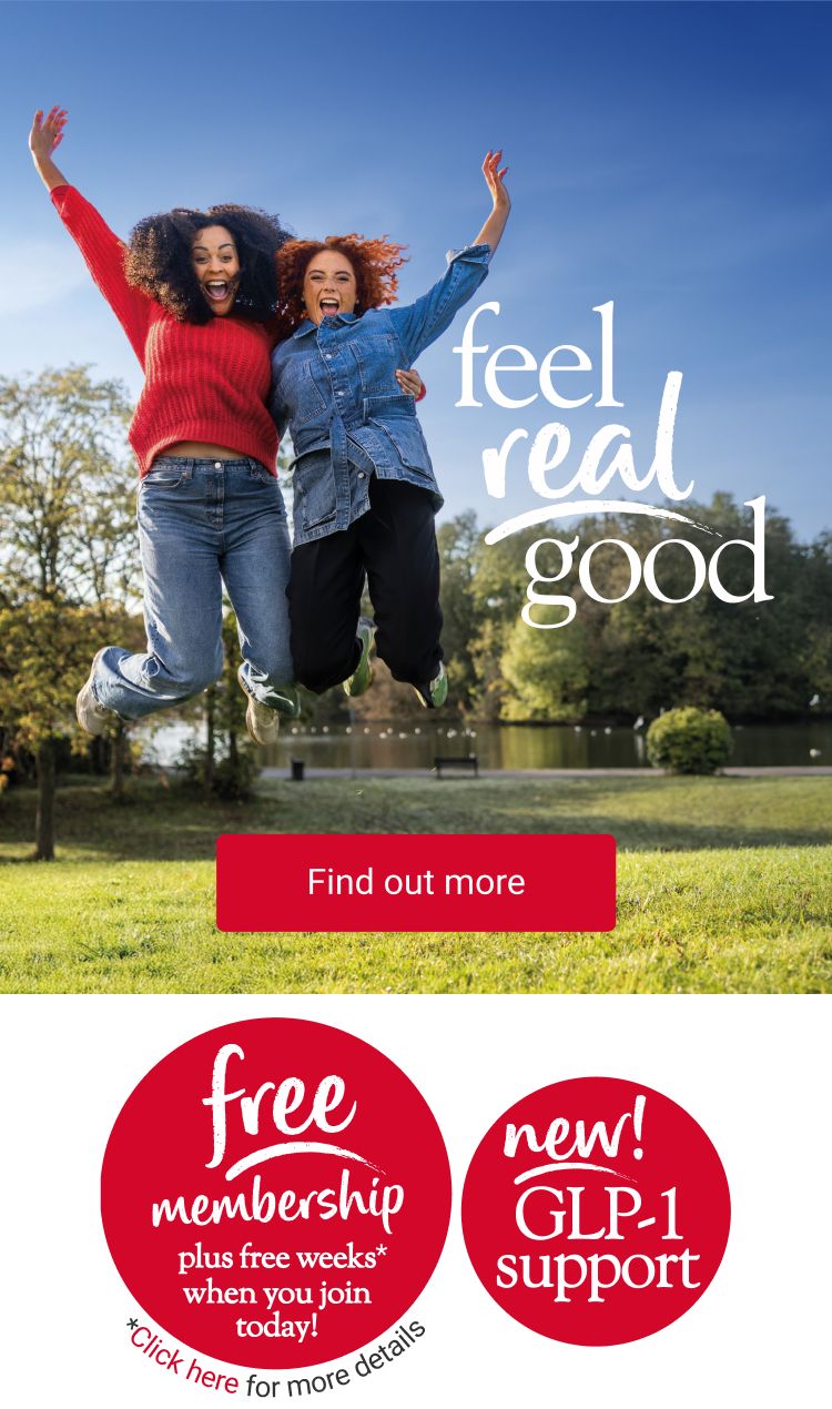 Two women jumping, with a title of ‘feel real good’.