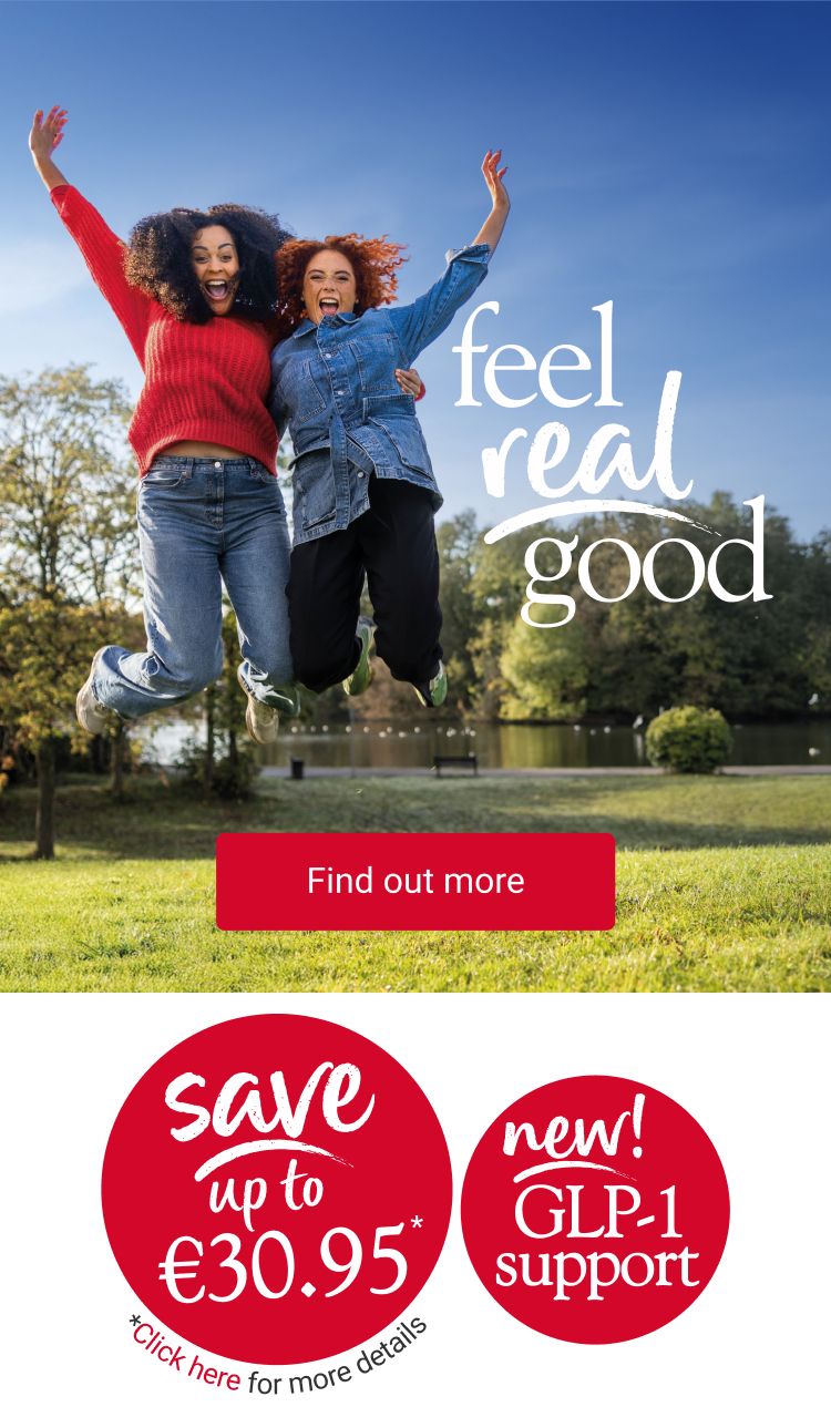 Two women jumping, with a title of ‘feel real good’.