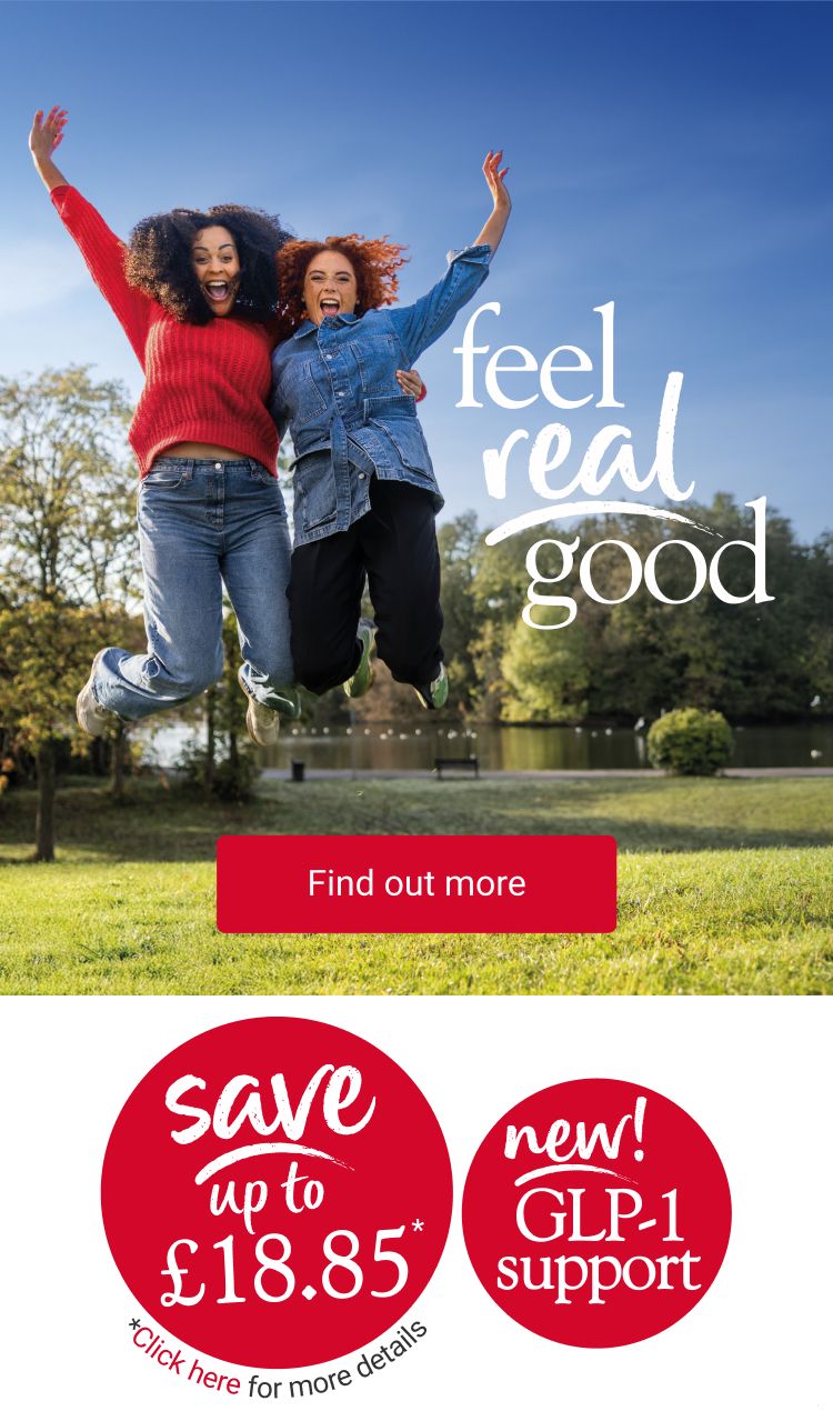 Two women jumping, with a title of ‘feel real good’.