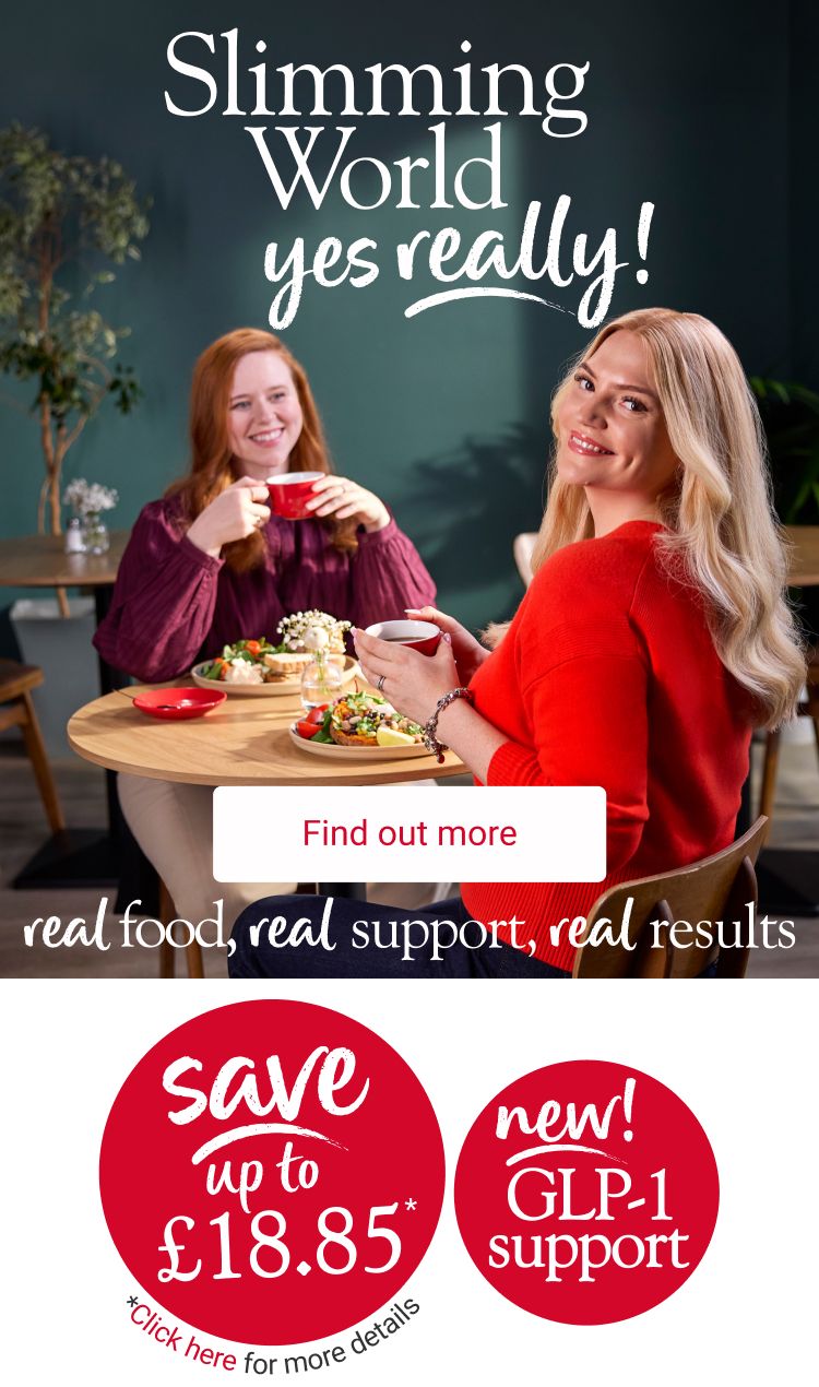 Two women sitting in a coffee shop, with a title of ‘Slimming World yes really’.