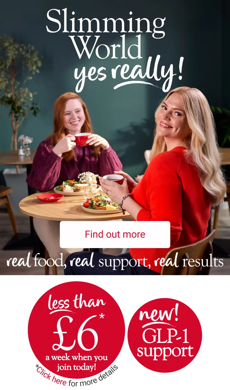 Two women sitting in a coffee shop, with a title of ‘Slimming World yes really’.