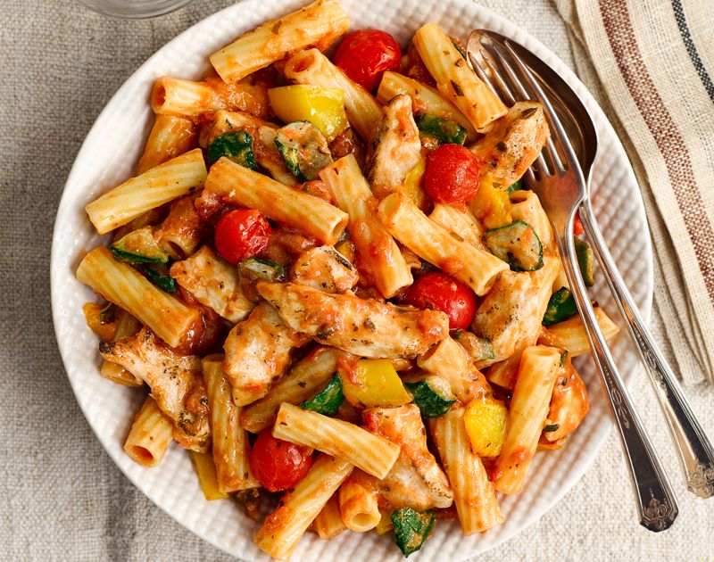 Chicken pasta recipes – Chicken and Mediterranean veg pasta | Slimming World